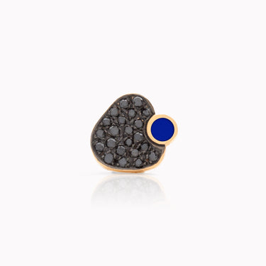 Gaudi Organic Trio Stud Earrings Black Diamonds, royal blue enamel, 18k gold black diamonds and enamel