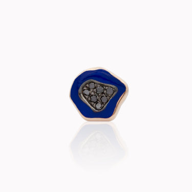 Gaudi Organic Facet Stud Earrings Black Diamonds, royal blue enamel, 18k gold black diamonds and enamel