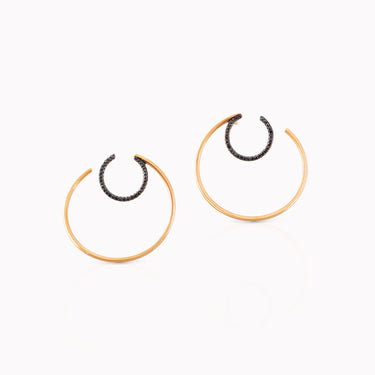 Round Geometric Earrings with Black Diamonds, 18kt pink gold, black diamonds, Randa Tabbah GEOmetry collection, Lebanese fine jewelry
