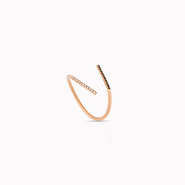 Geometric Line Ring with Diamonds, 18kt gold, white and black diamonds, Randa Tabbah GEOmetry collection, Lebanese fine jewelry