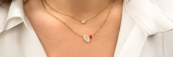 Randa Tabbah Heart Edit collection, 18k gold heart and petal necklaces with diamonds and enamel, Beirut