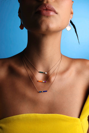 Gaudi Cylinder Diamond Necklace with Enamel