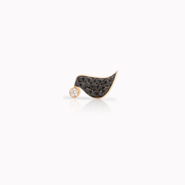Bird Sitting Stud Earrings Black Diamonds, right side view, 18k gold black diamonds