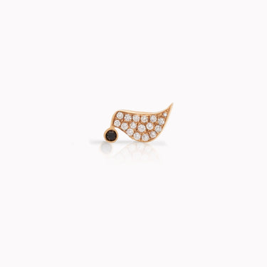 Bird Sitting Stud Earrings White Diamonds, left side view, 18k gold white diamonds