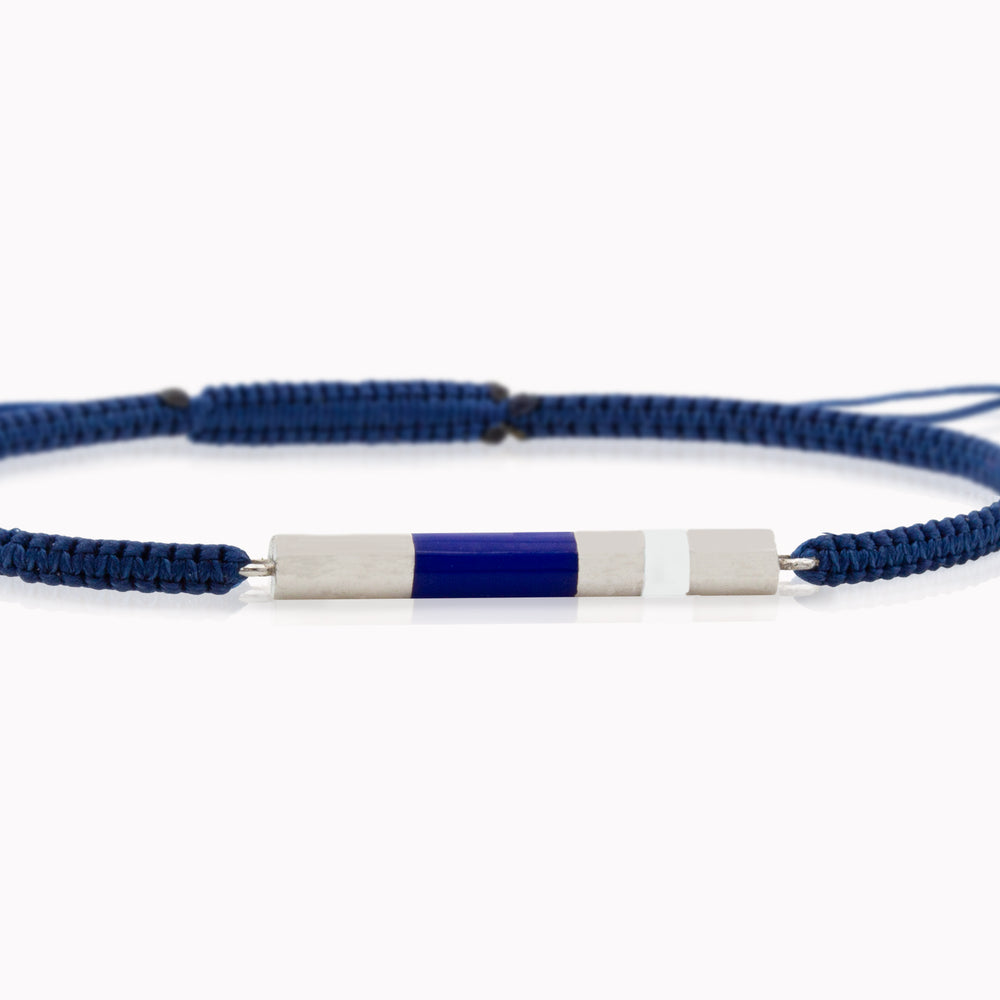 Gaudi Silver Bracelet Enamel, royal blue and white enamel, close up, Lebanese fine jewelry