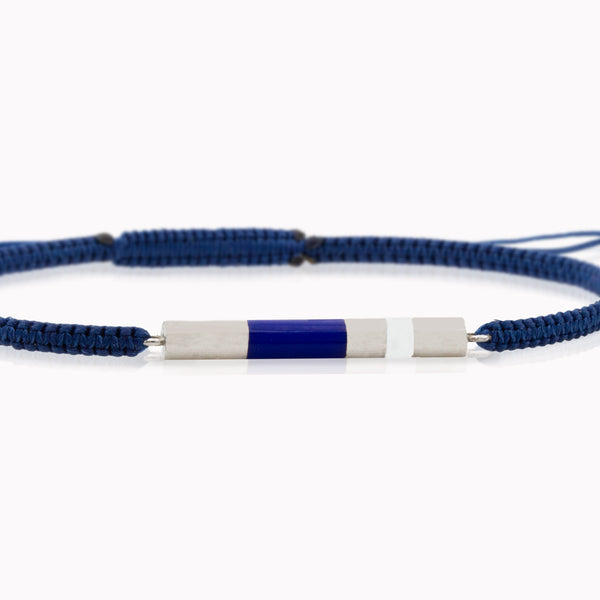 Gaudi Silver Bracelet Enamel, royal blue and white enamel, close up, Lebanese fine jewelry