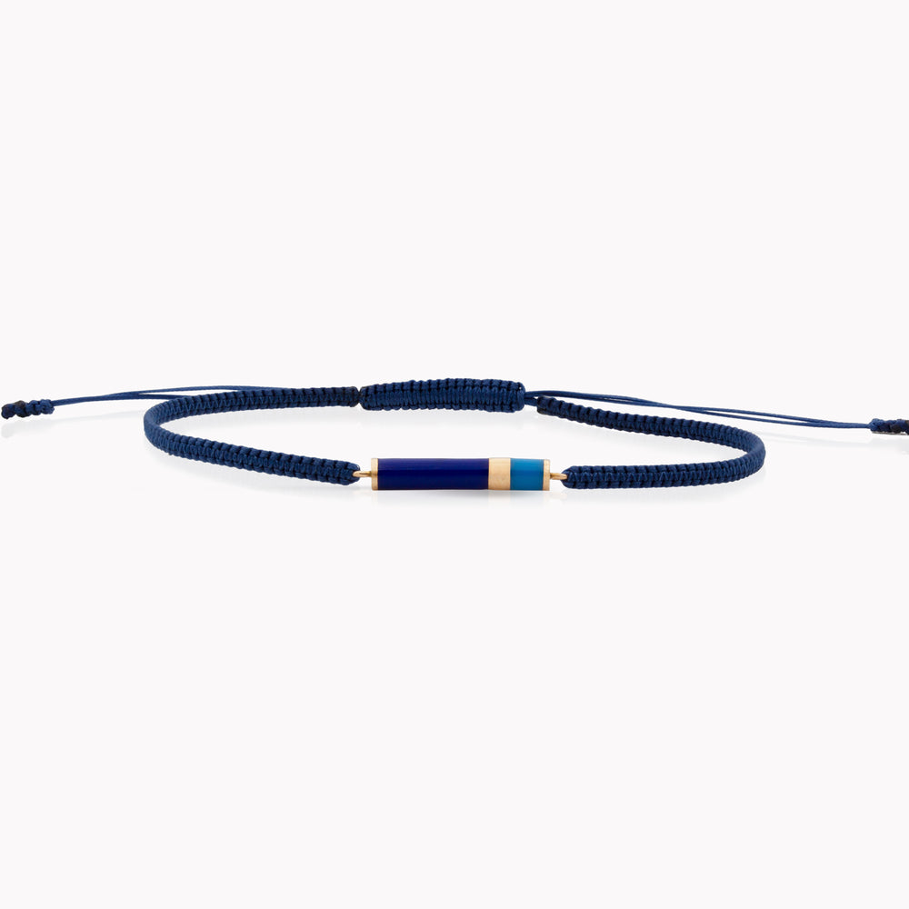 Gaudi Cylinder Cord Bracelet Enamel, blue tones enamel, 18k gold enamel, Lebanese fine jewelry