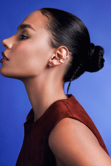 Gaudi Ear Cuff with White Enamel and Diamonds