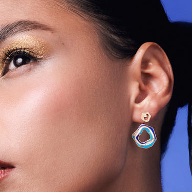 Gaudi Earrings pivoting with Diamonds and Enamel