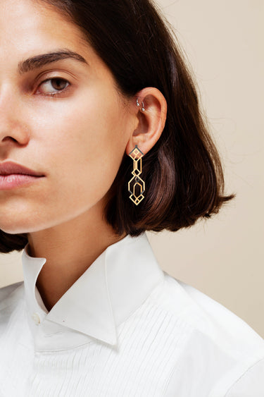 Geometric Earrings with Black Diamonds, 18kt gold, black diamonds, Randa Tabbah GEOmetry collection, Lebanese fine jewelry