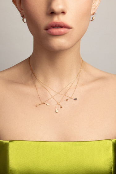 In Bloom Seed & Leaf Pendant with Black Diamonds