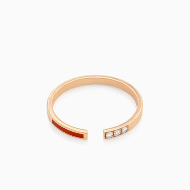 Solstice Gold Ring with Diamonds and Coral Enamel