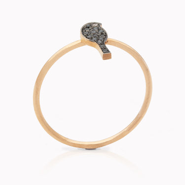 Bird Ring with Black Diamonds and a white diamond eye