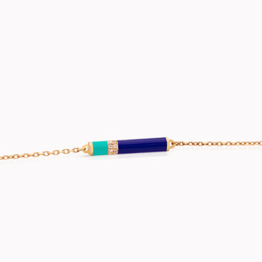 Diamond Gaudi Cylinder Bracelet, blue and turquoise enamel, 18k gold diamonds and enamel jewelry
