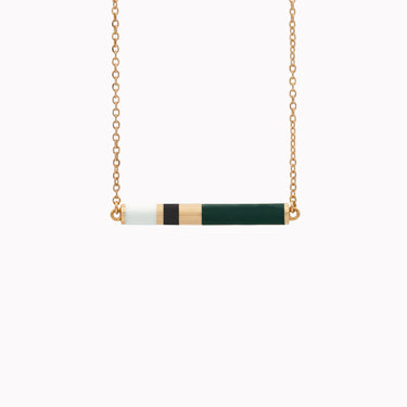 Gaudi Cylinder Necklace Enamel, olive green, black and white enamel, 18k gold enamel jewelry